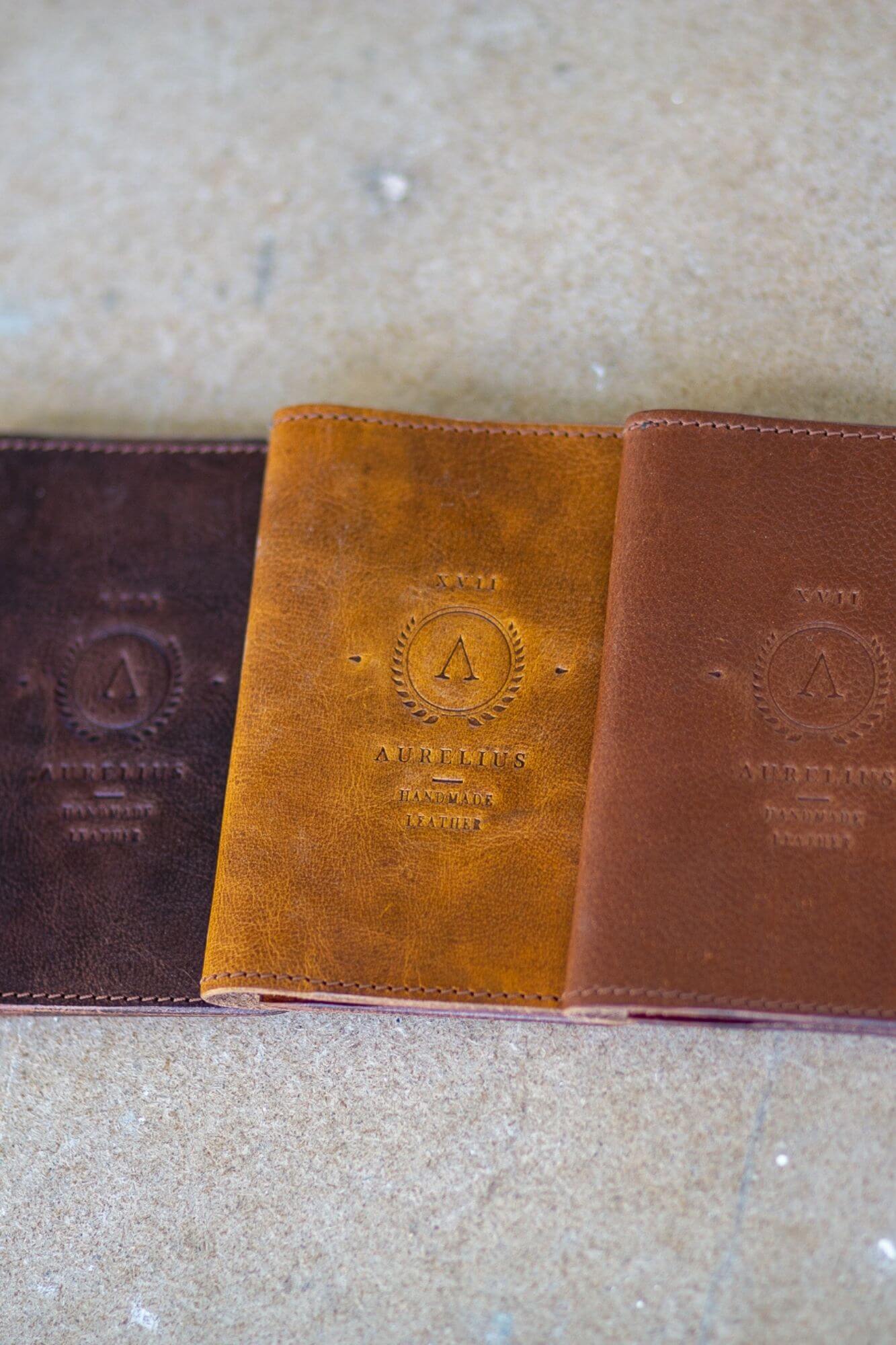 Aurelius Leather Leather Bag Dark Crunch Leather Passport and Card Holder Dark Crunchy Leather Passport and Card Holder