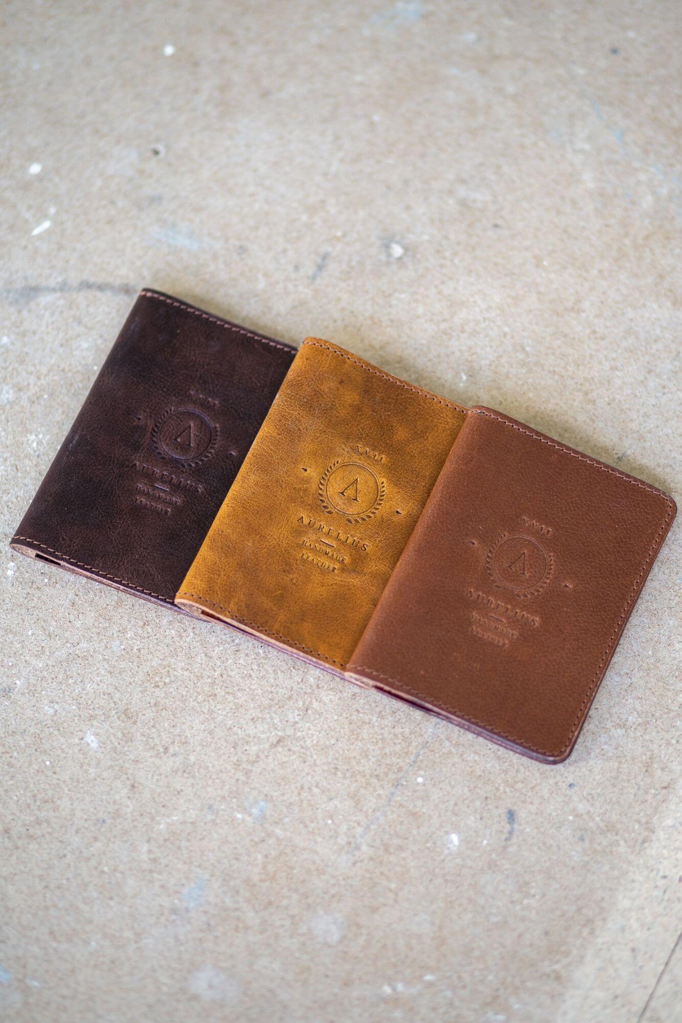 Aurelius Leather Leather Bag Dark Crunch Leather Passport and Card Holder Dark Crunchy Leather Passport and Card Holder