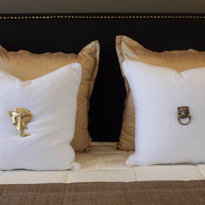 Bandhini Design House Lounge Cushion Creature Metal Gold Lion Head White & White Lounge Cushion 55 x 55cm
