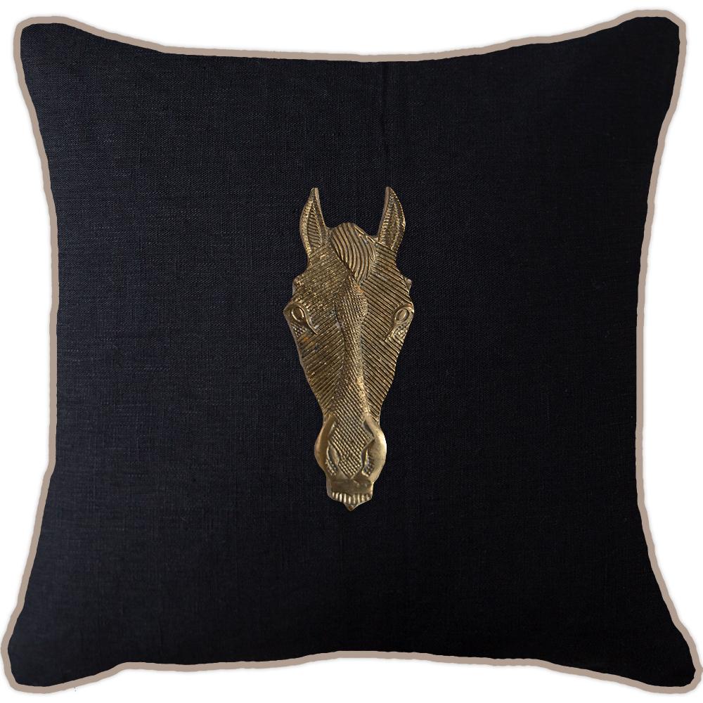 Bandhini Design House Lounge Cushion Creature Metal Horse Head Black & Natural Lounge Cushion 55 x 55cm