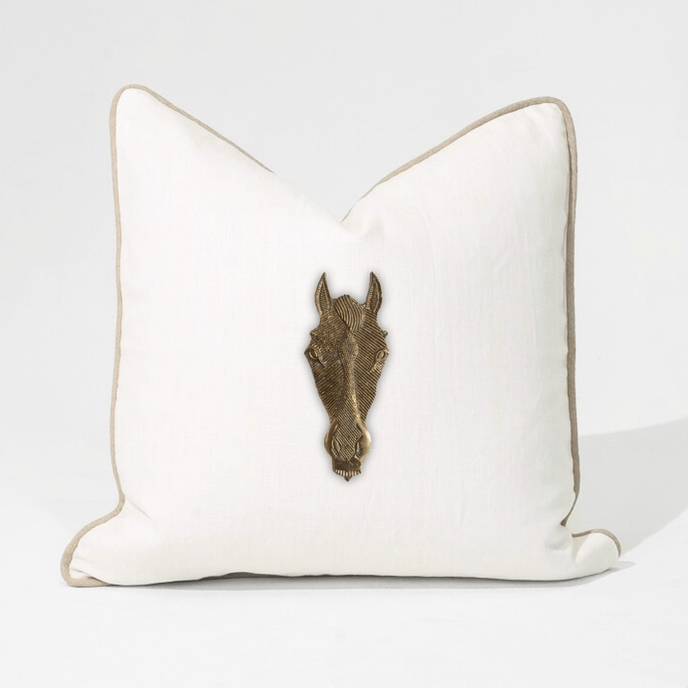 Bandhini Design House Lounge Cushion Creature Metal Horse Head White & Natural Lounge Cushion 55 x 55cm