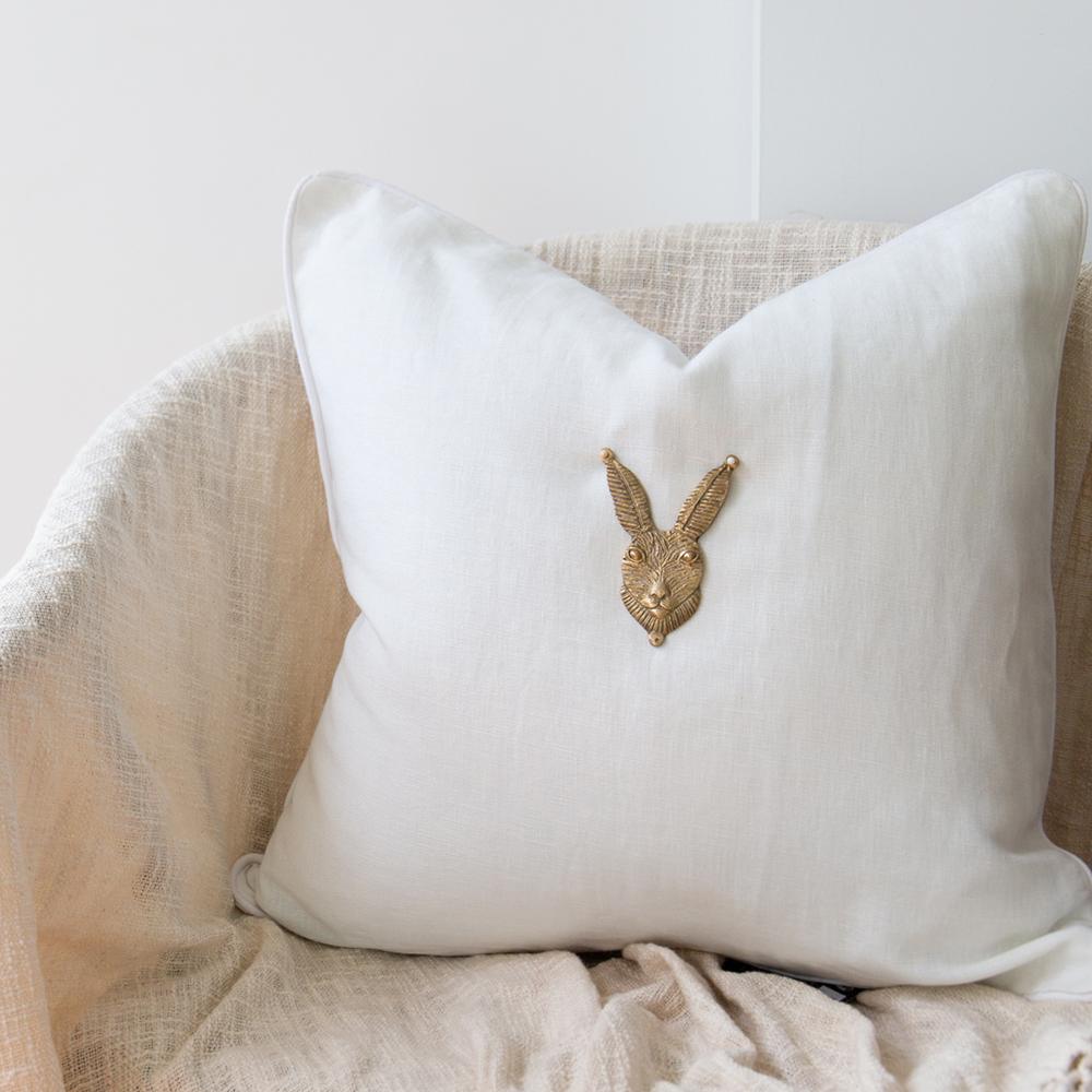 Bandhini Design House Lounge Cushion Creature Metal Rabbit Head White & Natural Lounge Cushion 55 x 55cm