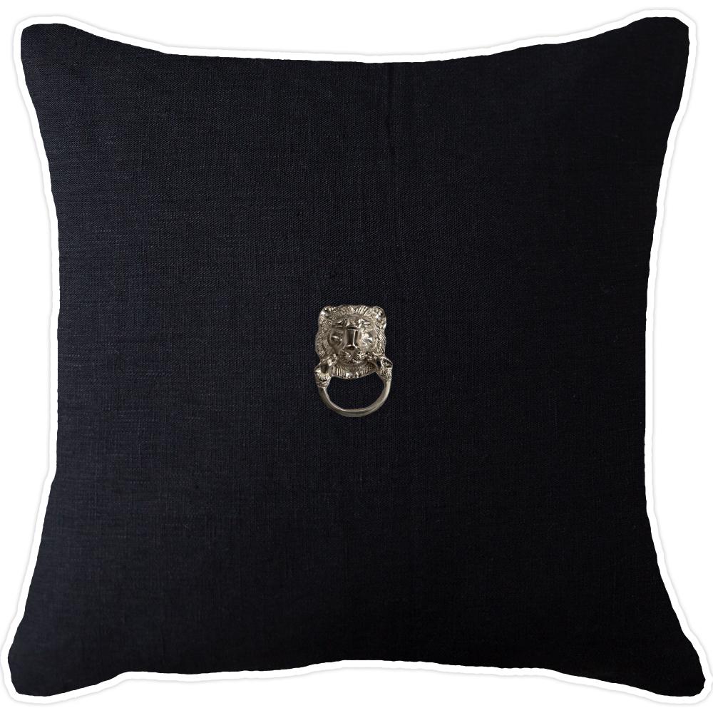 Bandhini Design House Lounge Cushion Creature Metal Silver Lion Head Black & White Lounge Cushion 55 x 55cm