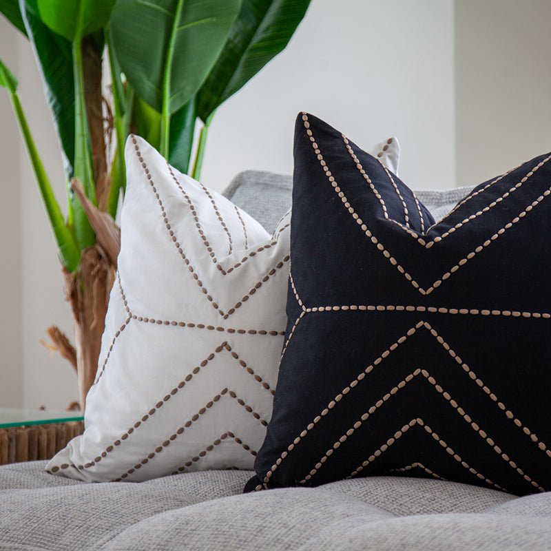 Bandhini Design House Lounge Cushion Dot Crop Lines Beige Black Lounge Cushion 55 x 55cm