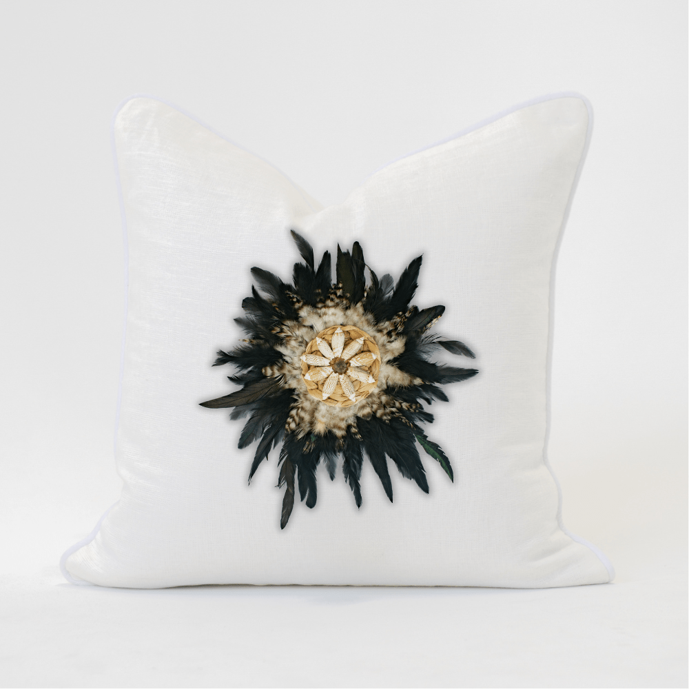 Bandhini Design House Lounge Cushion Feather Shell Black Juju White & White Lounge Cushion 55 x 55cm