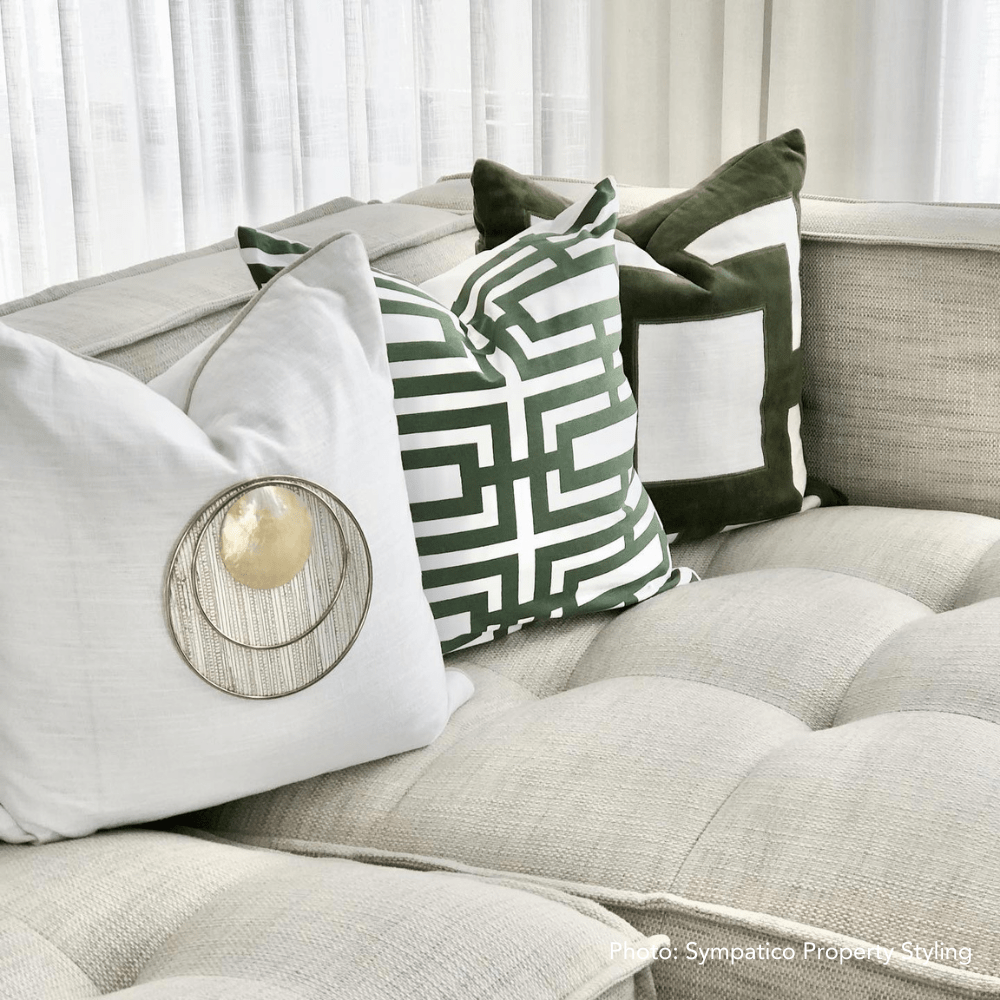 Bandhini Design House Lounge Cushion Gold Shell Disc White & White Lounge Cushion 55 x 55cm