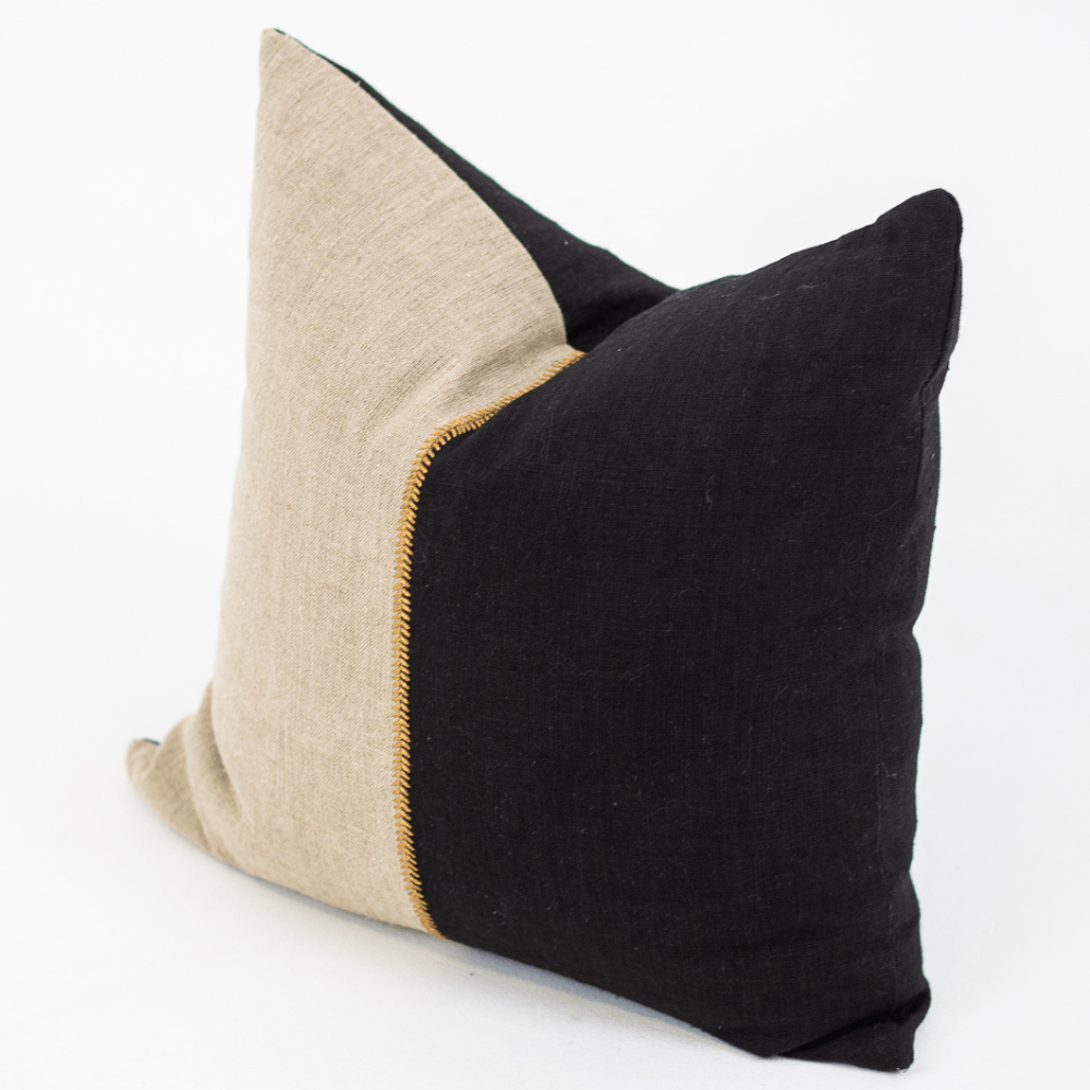 Bandhini - Design House Lounge Cushion Linen Lace Stitch Natural Black Lounge Cushion 55 x 55cm