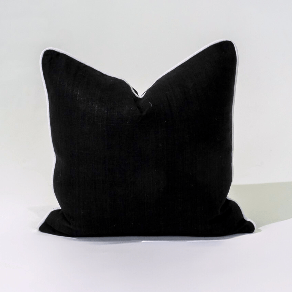 Bandhini Design House Lounge Cushion Linen Piped Black & White Lounge Cushion 55 x 55cm