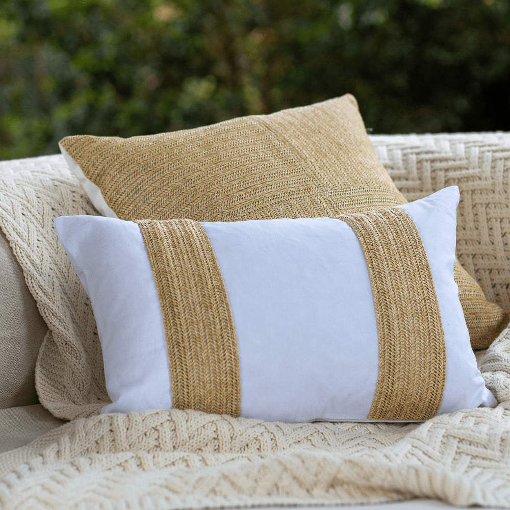 Bandhini - Design House Lounge Cushion Raffia Lines Natural Lumbar Cushion 35 x 53cm