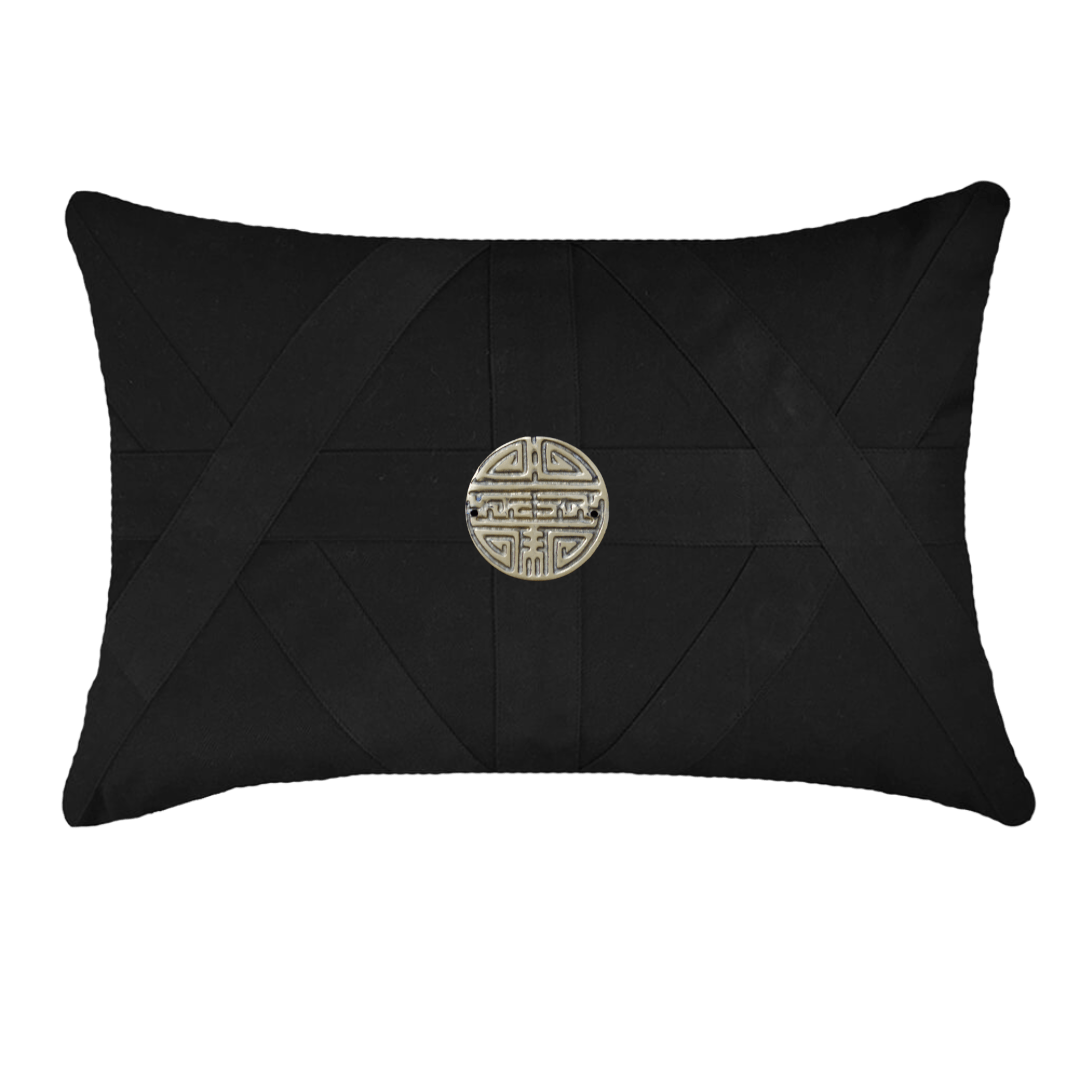 Bandhini Design House Lumber Cushion Amulet Coin Black Lumbar Cushion 35 x 53cm