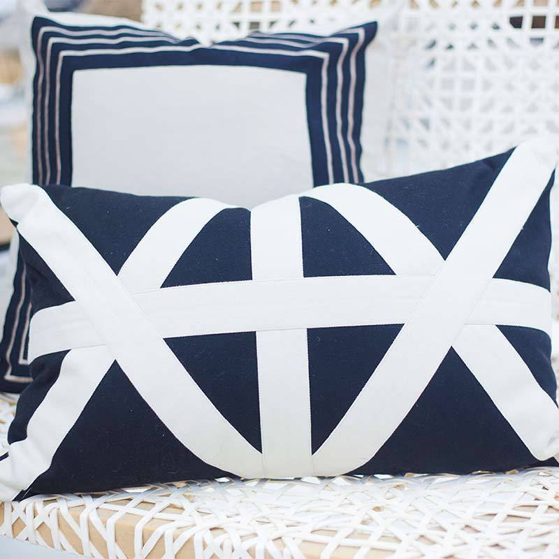 Bandhini - Design House Lumber Cushion Cross Patch Navy White Lumbar Cushion 35 x 53cm