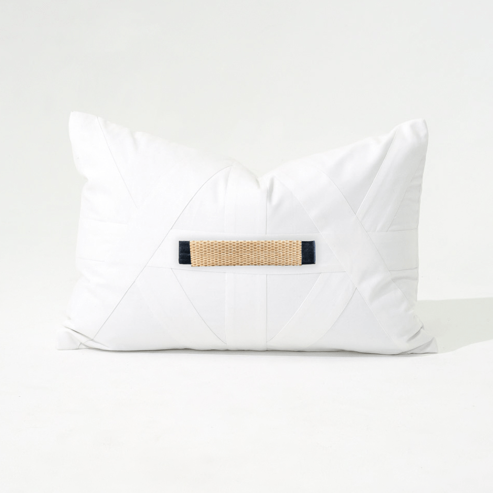 Bandhini Design House Lumber Cushion Raffia Strip White Lumbar Cushion 35 x 53cm