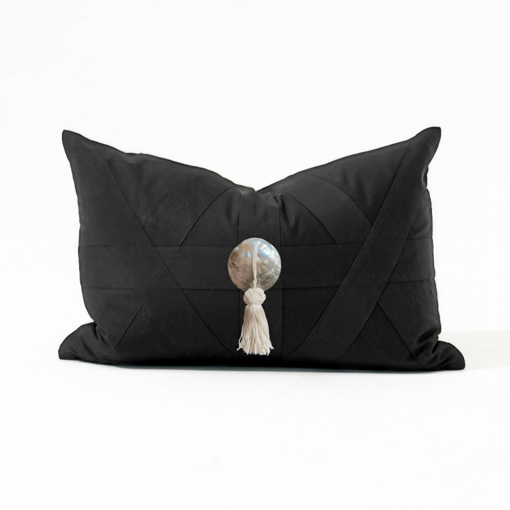 Bandhini Design House Lumber Cushion Shell Tassel Black on Black Lumbar Cushion 35 x 53cm
