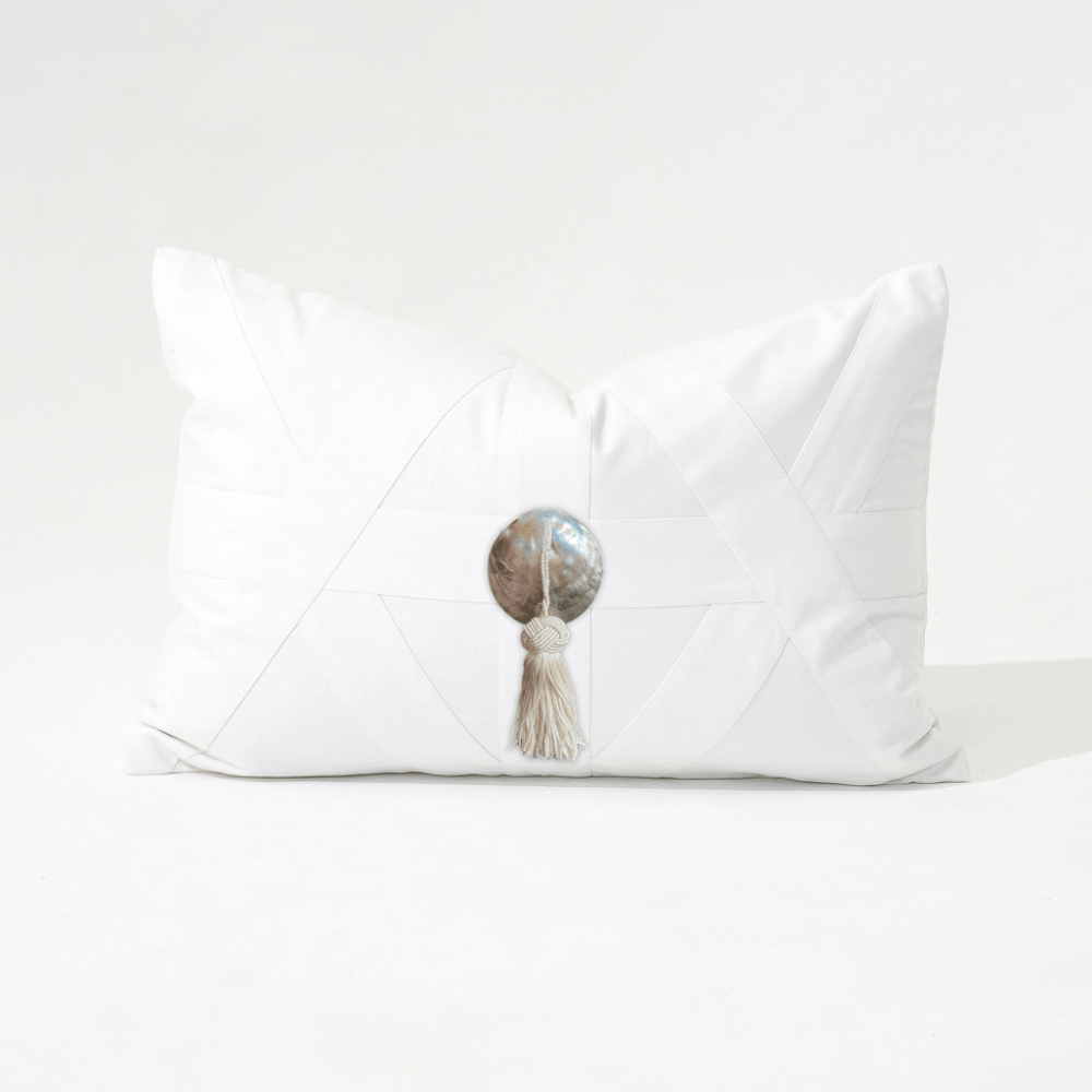 Bandhini Design House Lumber Cushion Shell Tassel White on White Lumbar Cushion 35 x 53cm