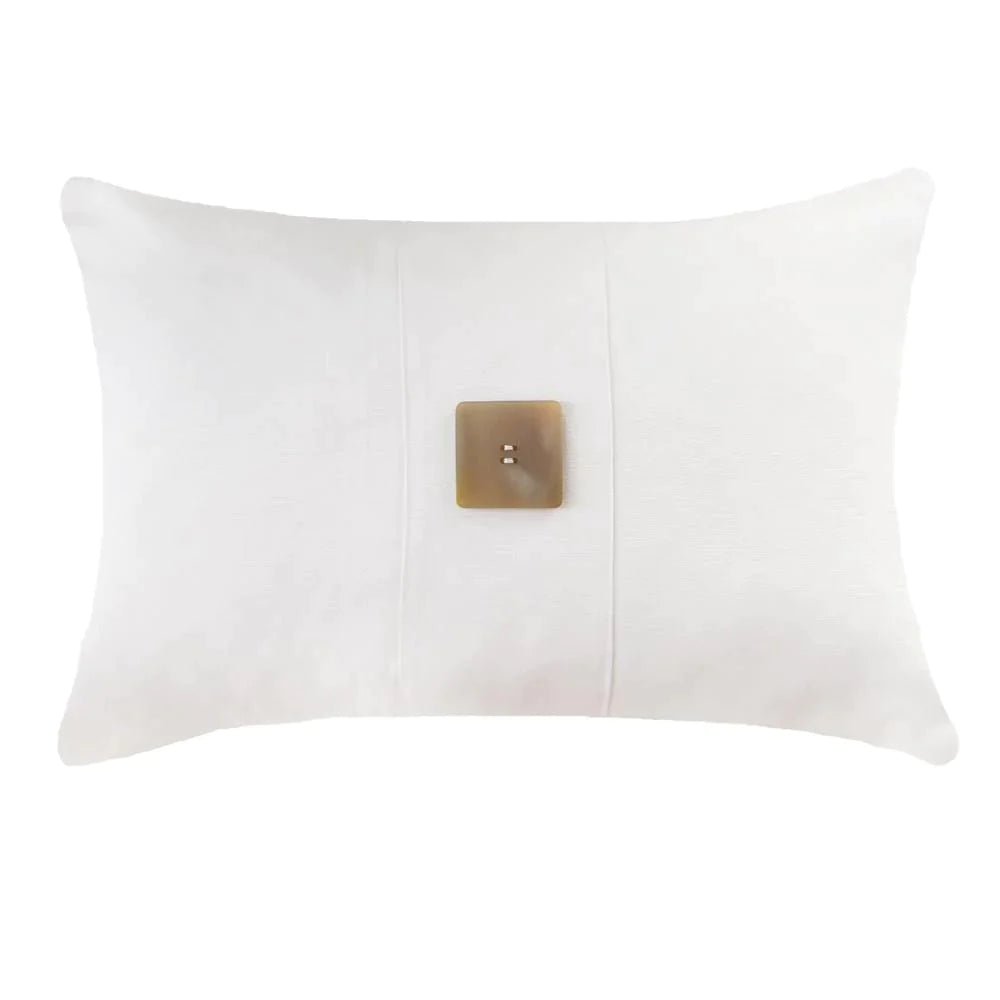 Bandhini Design House Outdoor White Outdoor Horn Button Lumbar Cushion 35 x 53cm