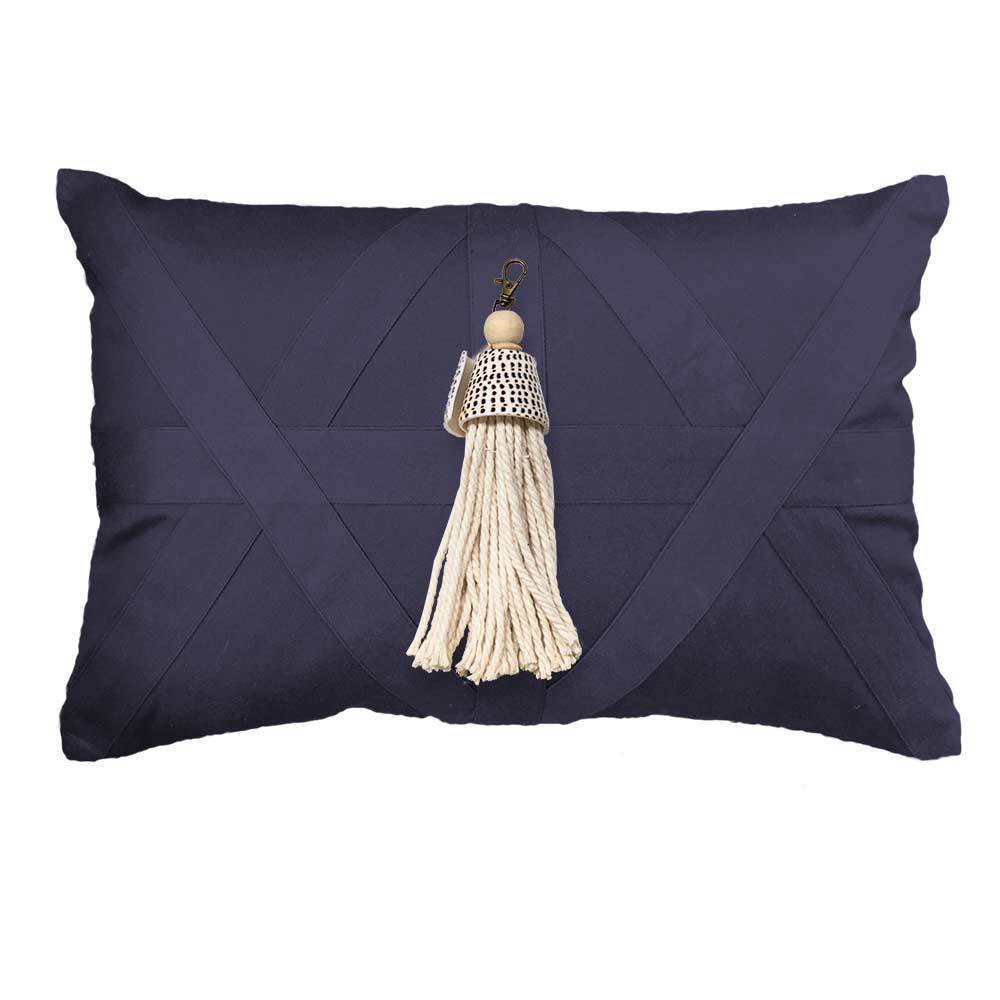 Bandhini Design House Shell Junonia White Tassel Navy Lumbar Cushion 35 x 53cm