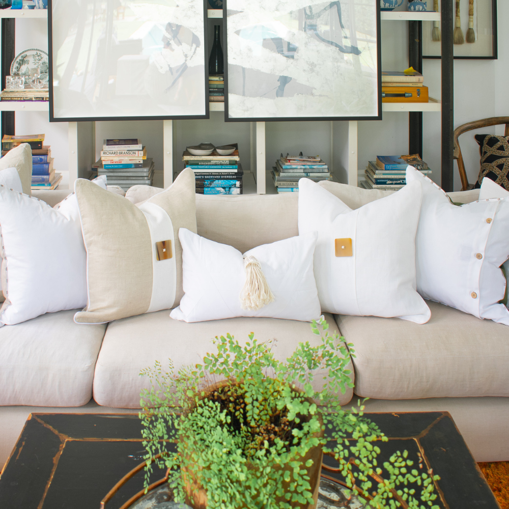 Bandhini Design House Shell Junonia White Tassel White Lumbar Cushion 35 x 53cm