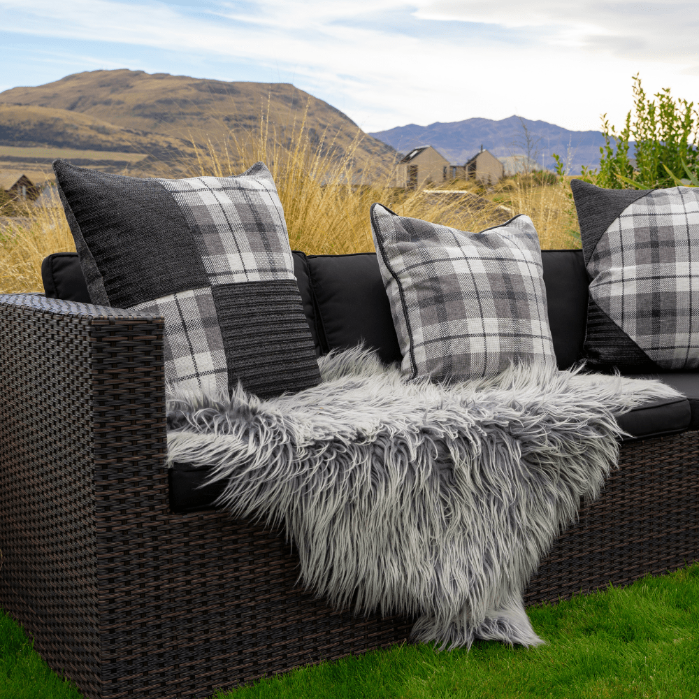 Bandhini Design House Tartan Raffia Squares Black Lounge Cushion 55 x 55cm