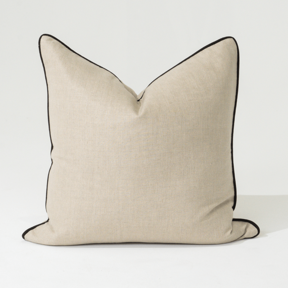 Bandhini Homewear Design Lounge Cushion Linen Piped Natural with Black Pipe Lounge Cushion 55 x 55 cm