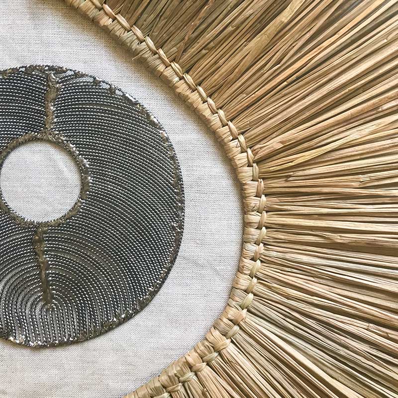 Bandhini Homewear Design Artwork African Disc Silver & Grass Ring on White Artwork 67 x 85 cm