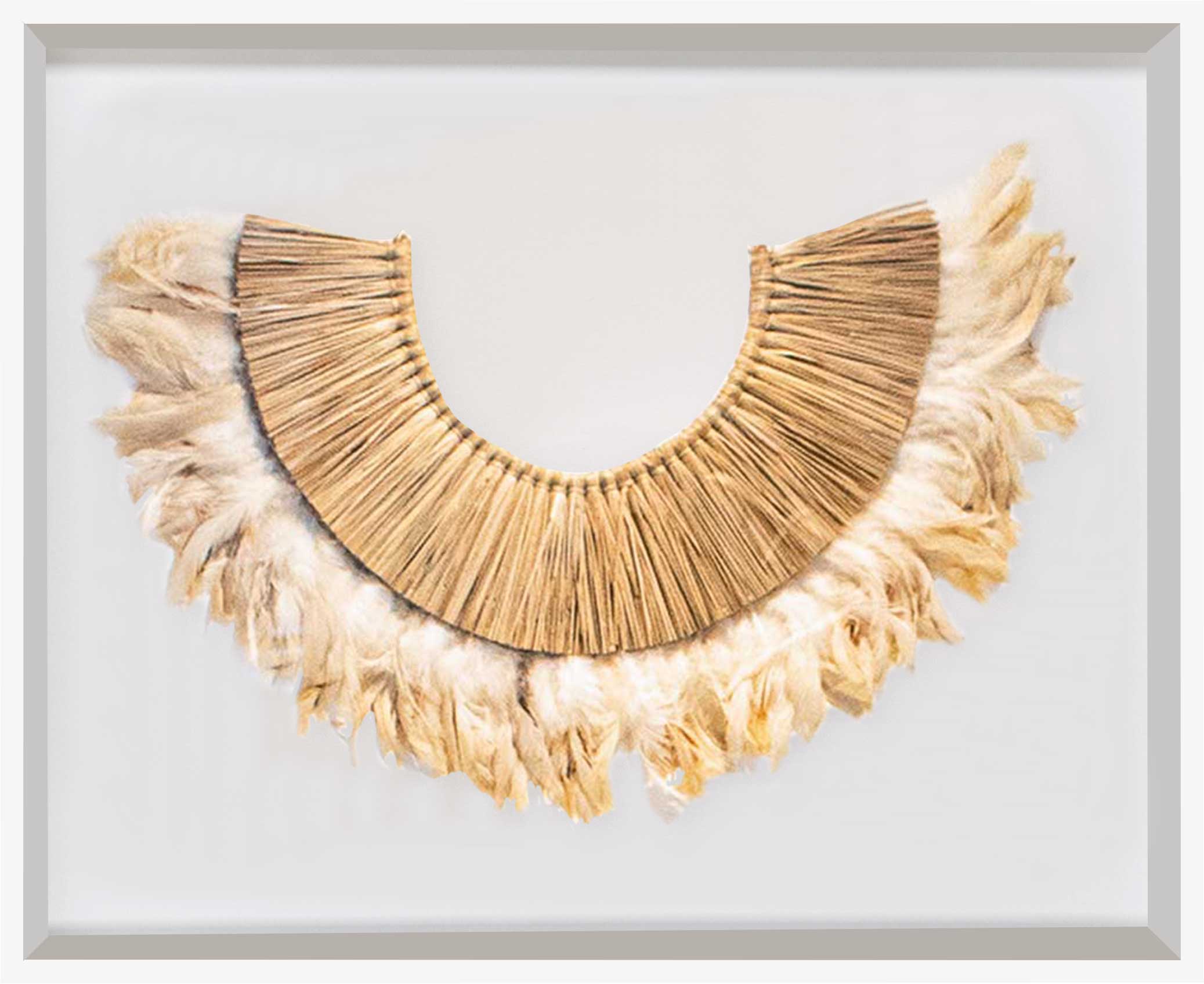 Bandhini Homewear Design Artwork African Feather and Sticks on White Linen Artwork 85 x 67 cm