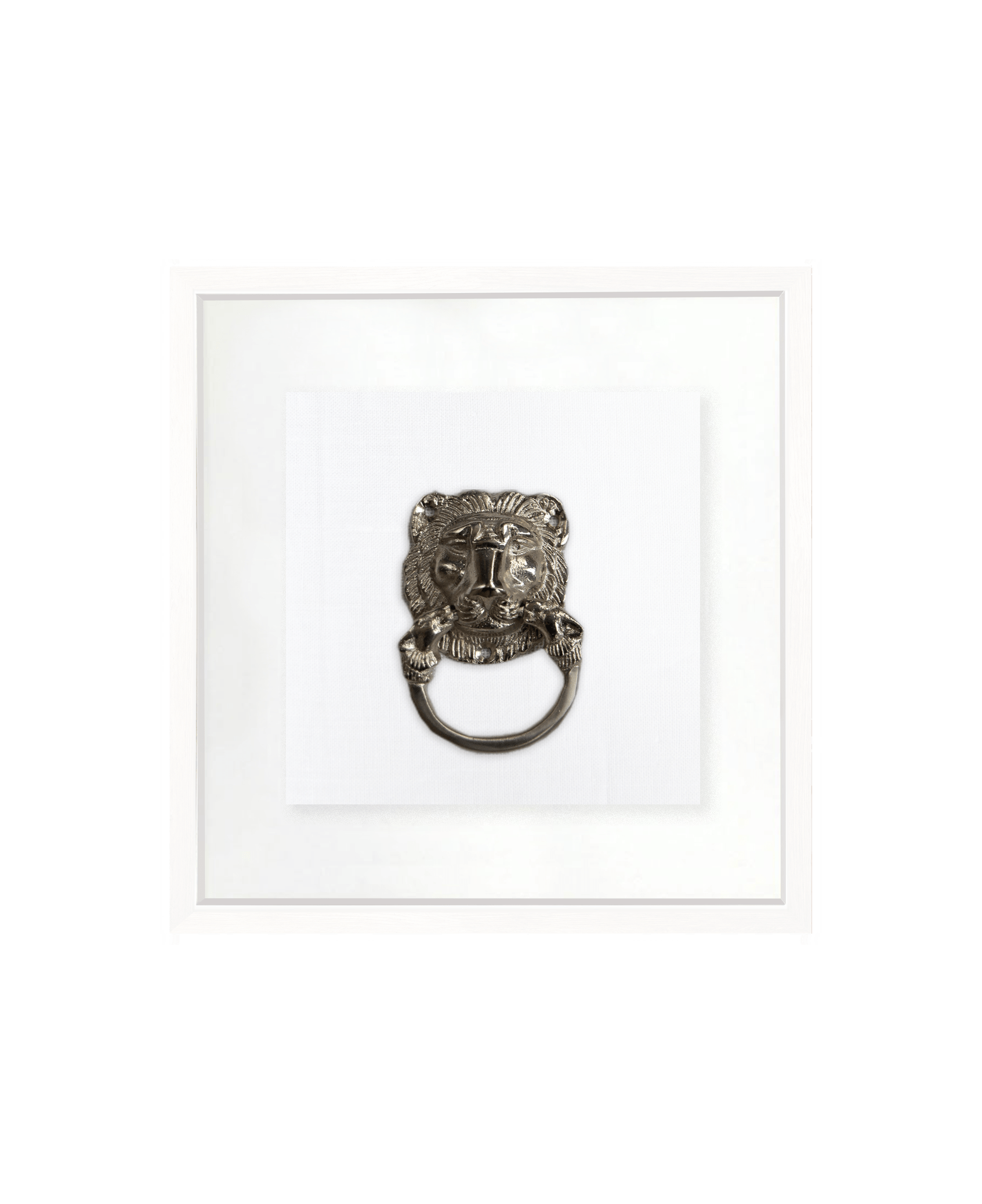 Bandhini Homewear Design Artwork Creature Metal Lion Head Silver on White Artwork 25x25cm
