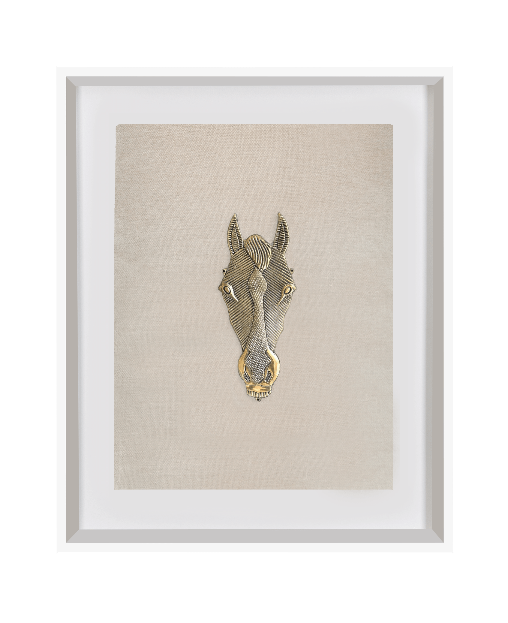 Bandhini Homewear Design Artwork White Frame / 40 x 50 cm Creature Metal Horse on Natural Linen Artwork 40x50cm