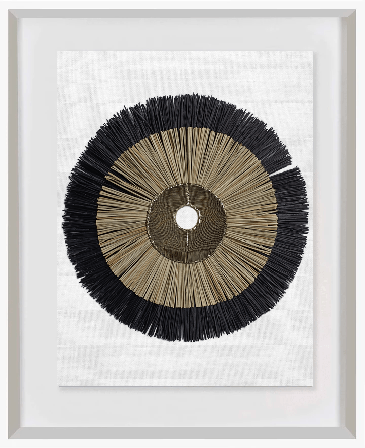 Bandhini Homewear Design Artwork White Frame / 67 x 85 cm African Disc Copper & with Black & Natural Grass Ring Artwork 67 x 85 cm