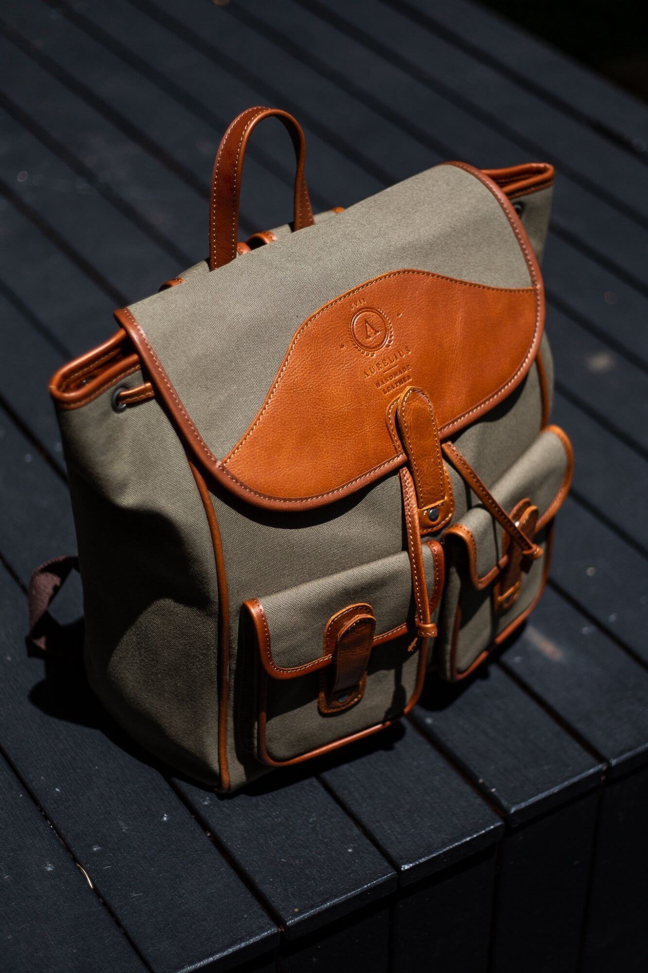 Aurelius Leather Leather Bag Backpack Byron Canvas and Leather Backpack
