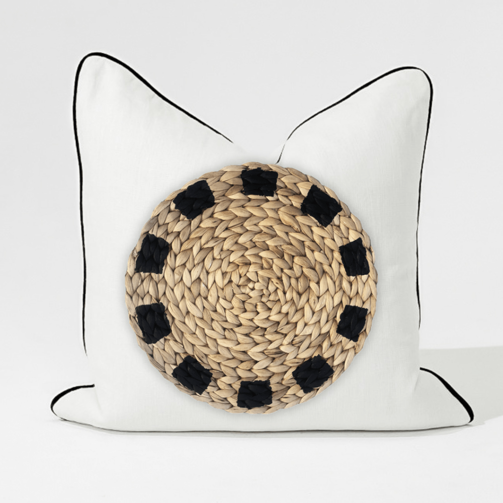 Bandhini Design House Africana Place Mat Raffia White & Black Lounge Cushion 55 x 55cm