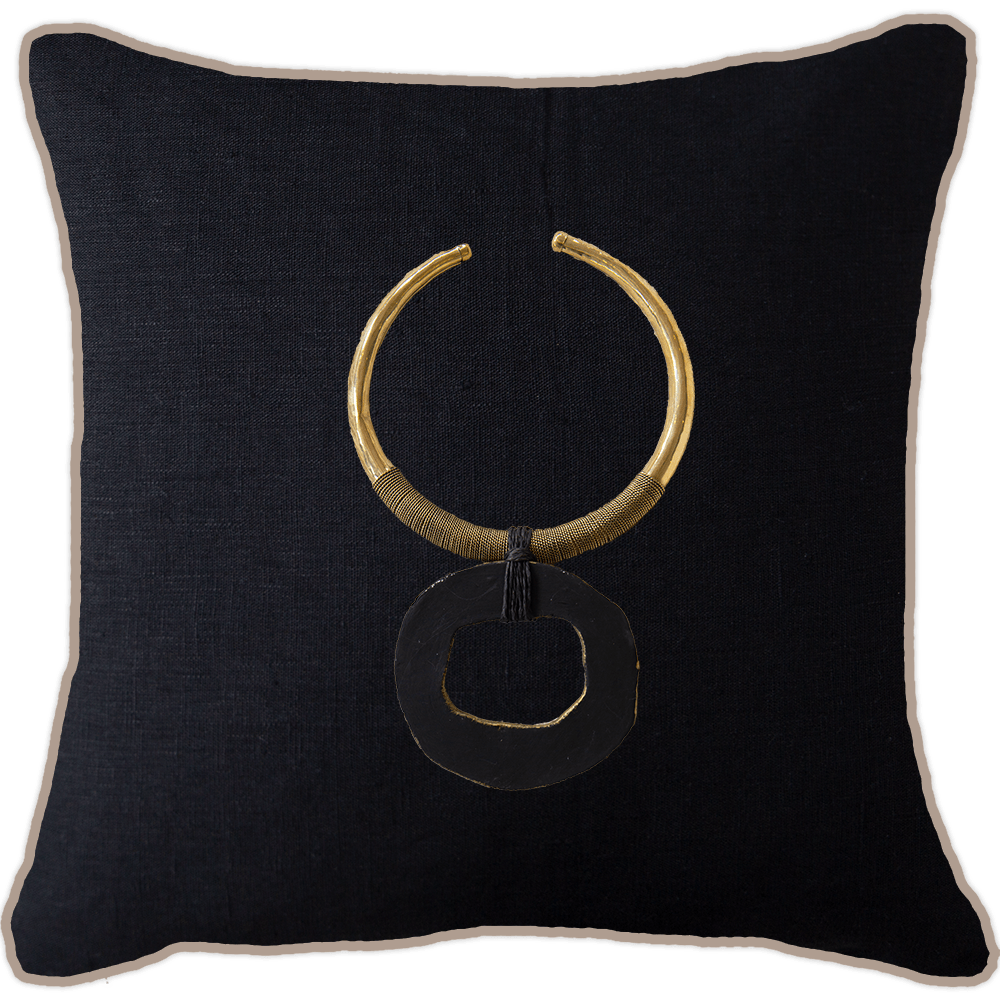 Bandhini Design House Black Amulet Calico Black & Natural Lounge Cushion 55 x 55cm