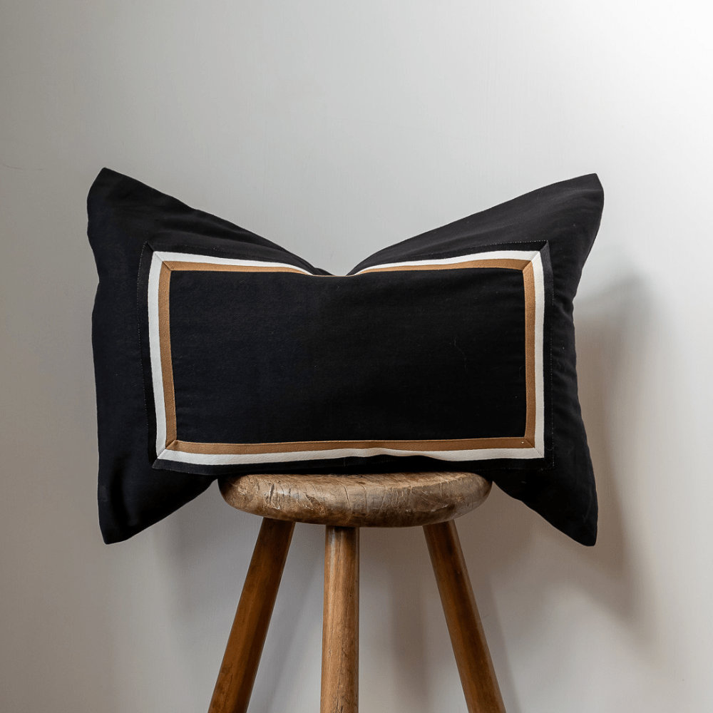 Bandhini Design House Black Friday 23 Braid Cayman Black Lumbar Cushion 35 x 53cm