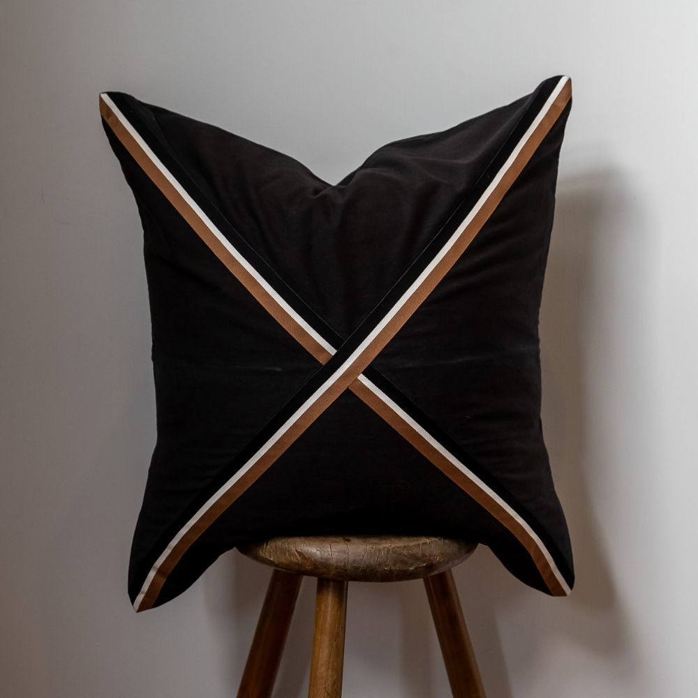 Bandhini - Design House Black Friday 23 Braid Cayman Cross Black Lounge Cushion 55 x 55cm