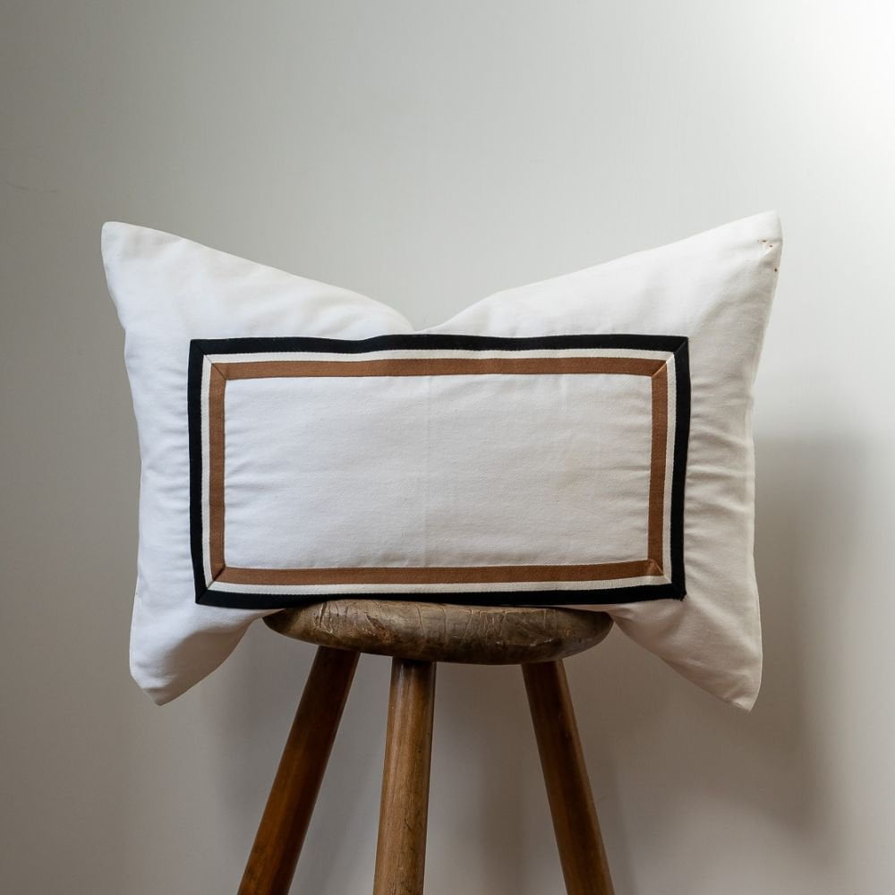 Bandhini Design House Black Friday 23 Braid Cayman White Lumbar Cushion 35 x 53cm