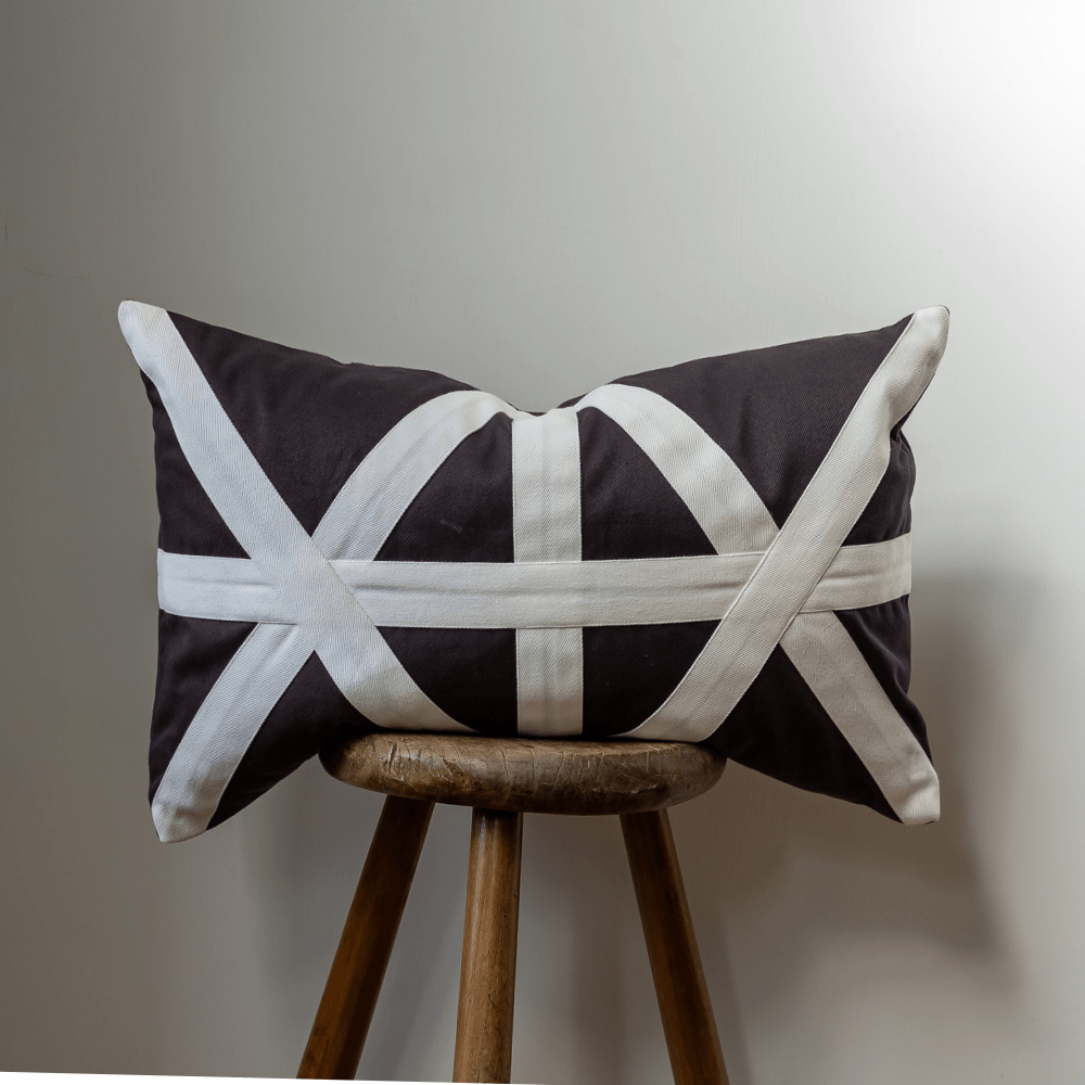 Bandhini - Design House Black Friday 23 Cross Patch Navy White Lumbar Cushion 35 x 53cm
