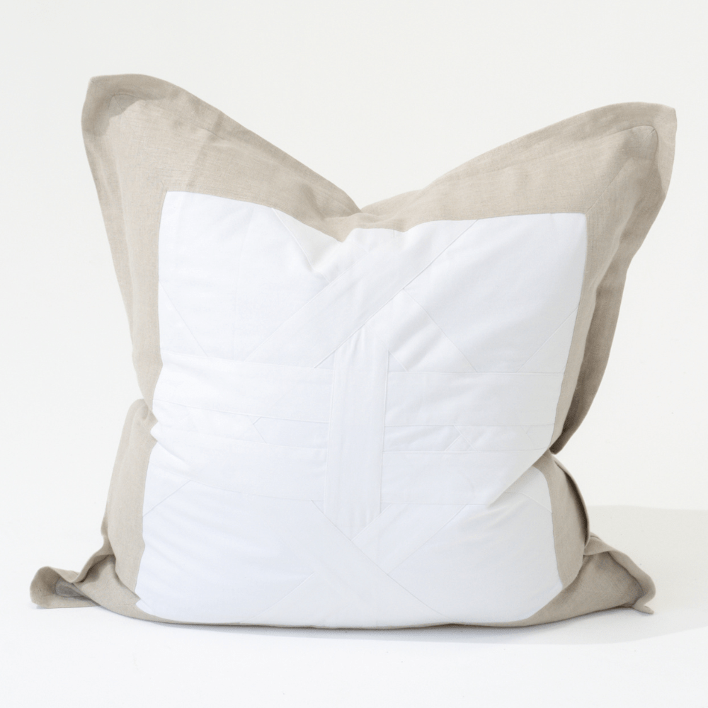 Bandhini Design House Euro Cushion Linen Denim White and Natural Cross Patch Euro Cushion 65 x 65cm