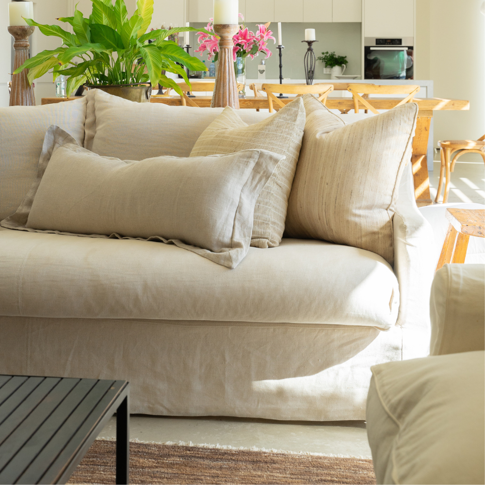 Bandhini Design House Euro Cushion Linen Flange Natural Long Lumbar Cushion 35 x 90cm