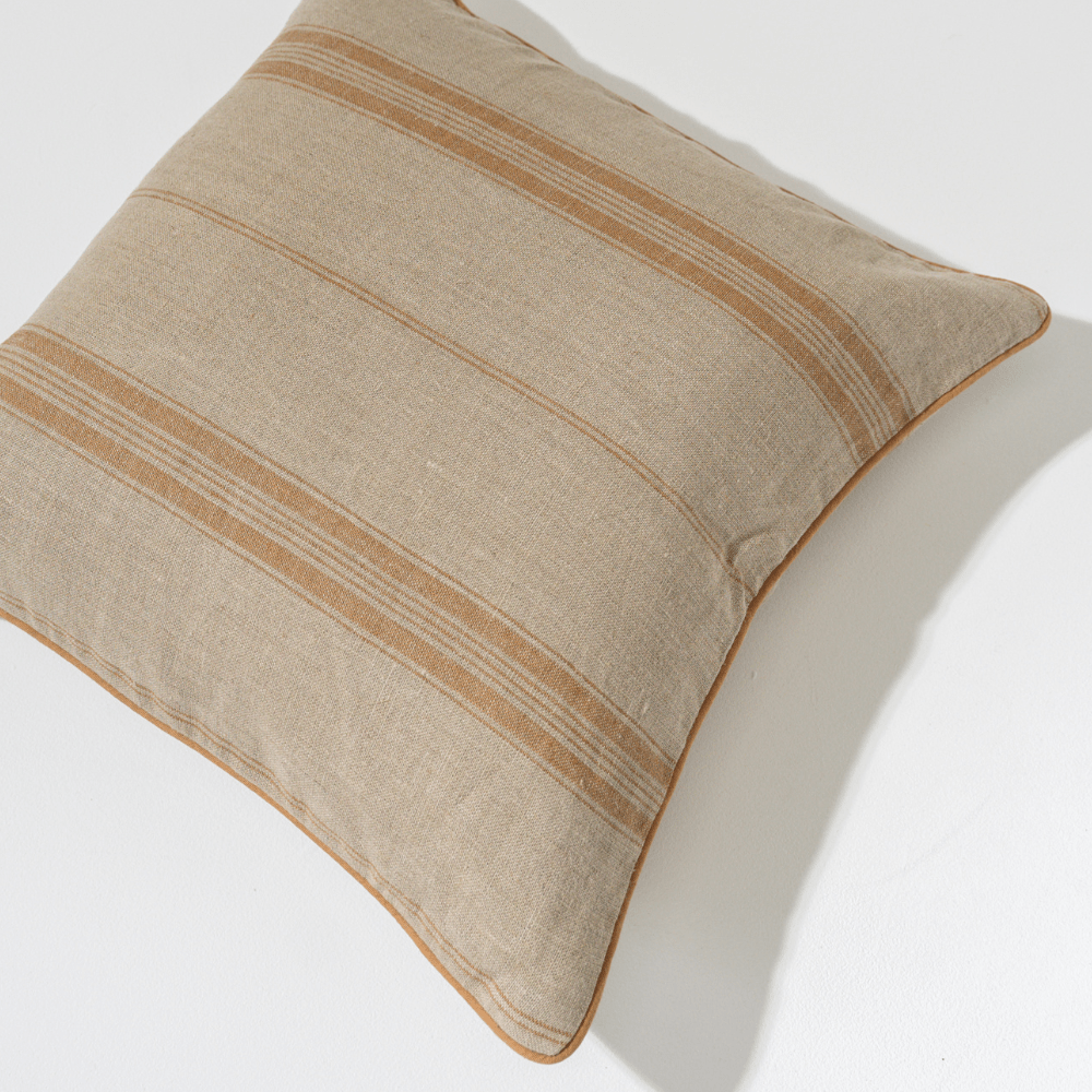 Bandhini Design House Highland Piped Striped Linen Natural Lounge Cushion 55 x 55cm