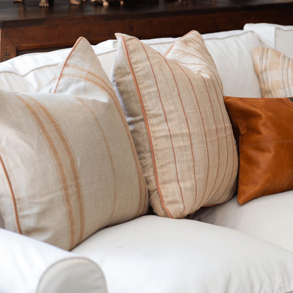 Bandhini Design House Highland Striped Linen Natural Lounge Cushion 55 x 55cm