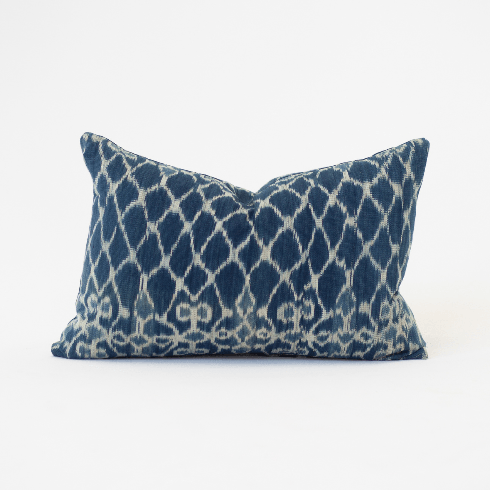 Bandhini Design House Kilim Ikat Morinda Blue Medium Lumbar Cushion 40 x 60cm