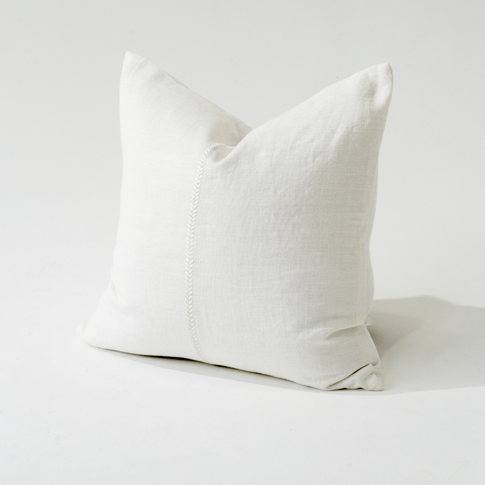 Bandhini Design House Linen Lace Stitch White Lounge Cushion 55 x 55cm