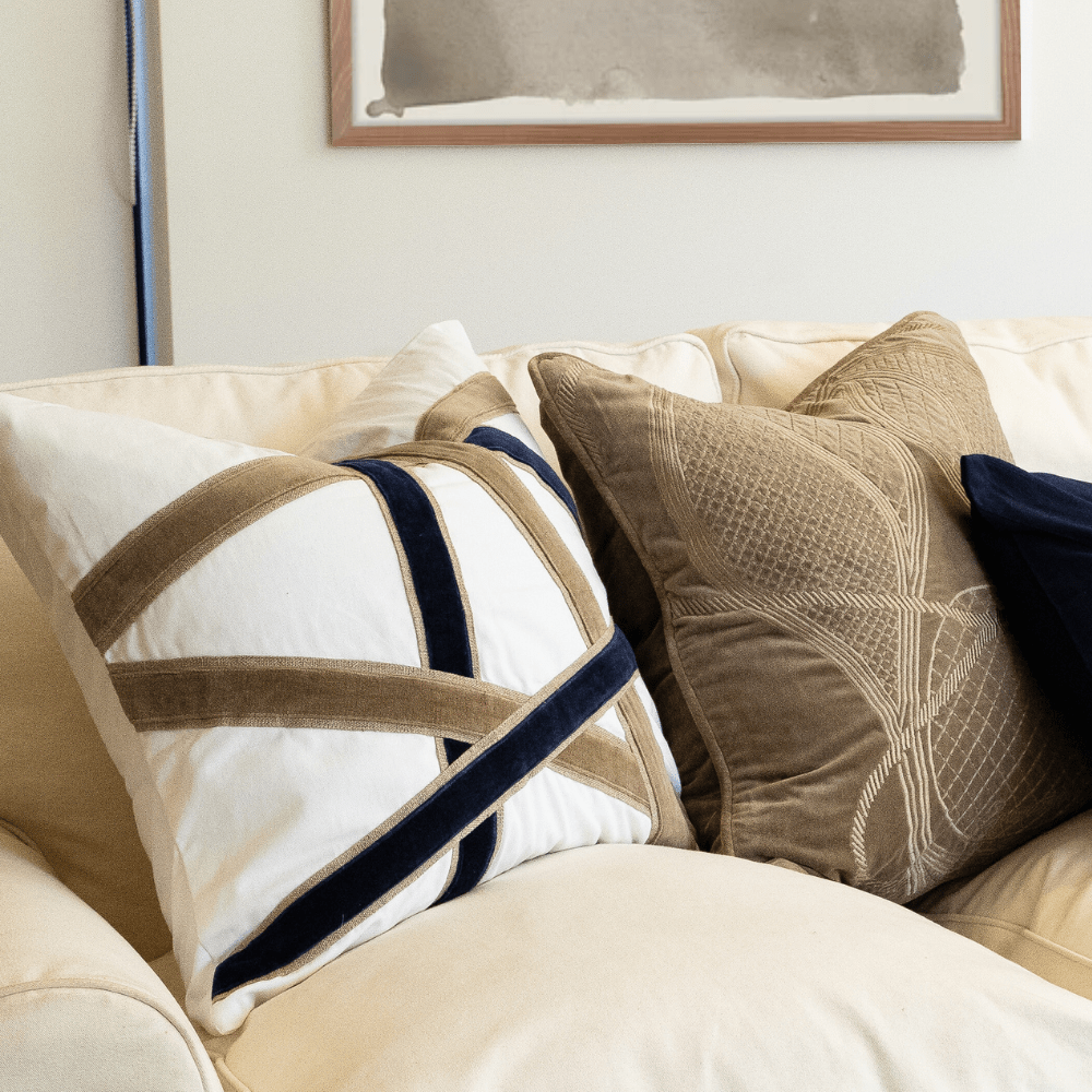 Bandhini Design House London Cross Straps White Lounge Cushion 55 x 55cm