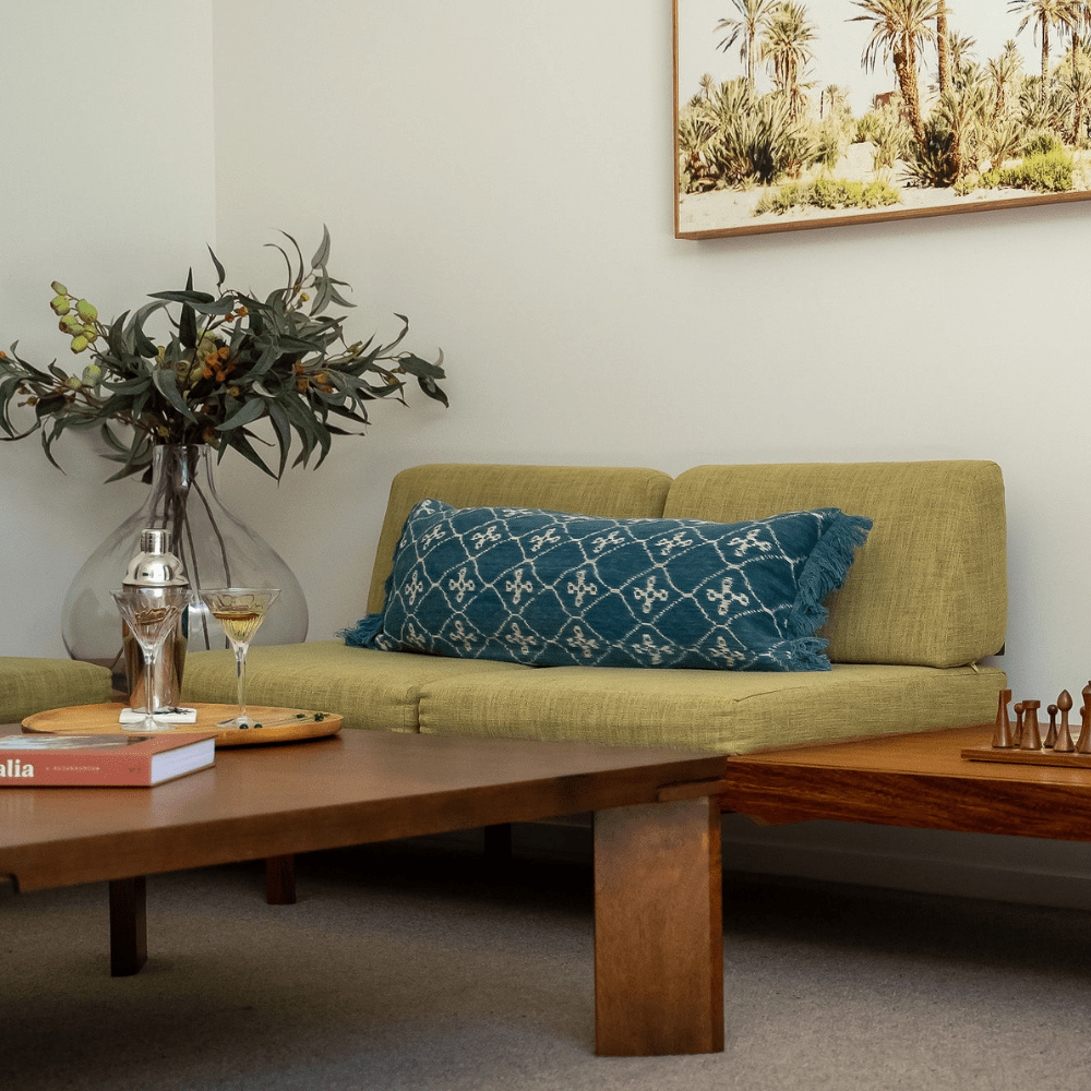 Bandhini - Design House Long Lumber Cushion Kilim Ikat Morinda Blue Long Lumbar Cushion 45 x 90cm