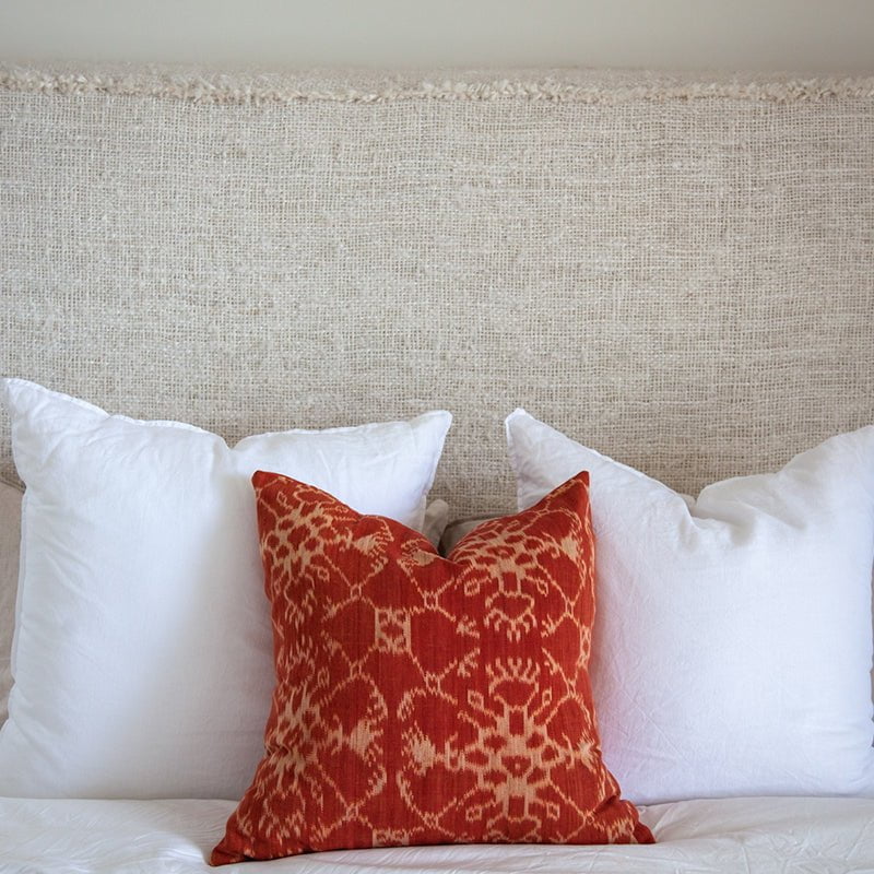 Bandhini Design House Long Lumber Cushion Kilim Ikat Morinda Coral Lounge Cushion 55 x 55cm