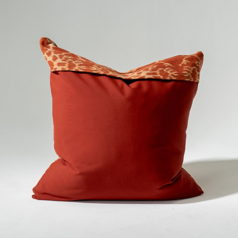 Bandhini Design House Long Lumber Cushion Kilim Ikat Morinda Coral Lounge Cushion 55 x 55cm