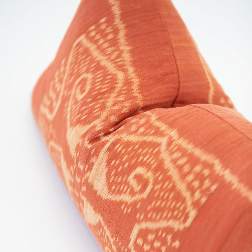 Bandhini - Design House Long Lumber Cushion Kilim Ikat Morinda Coral Medium Lumbar Cushion 40 x 60cm