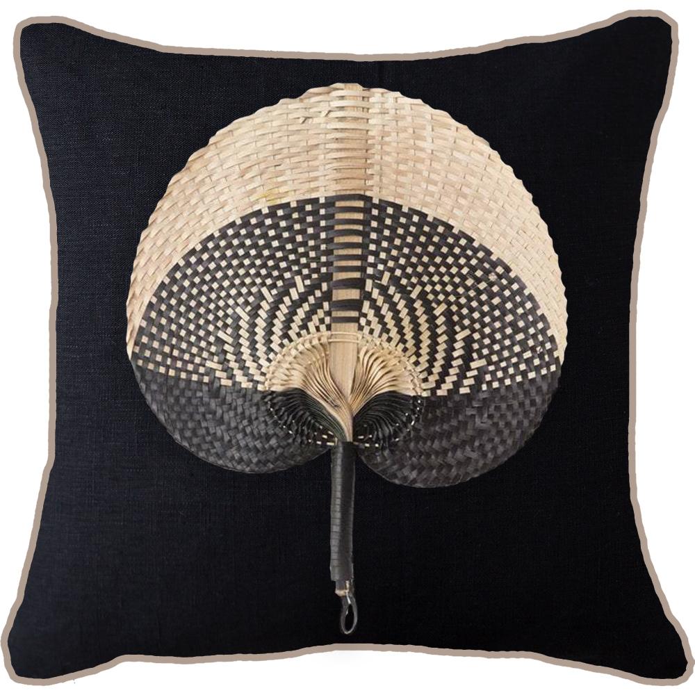 Bandhini Design House Lounge Cushion Black Raffia Fan Black & Natural Lounge Cushion 55 x 55cm