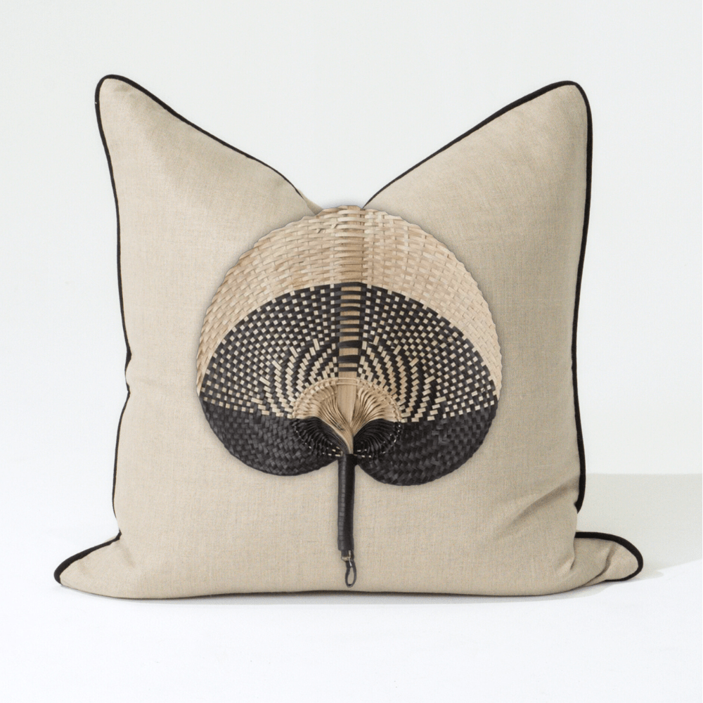 Bandhini Design House Lounge Cushion Black Raffia Fan Natural & Black Lounge Cushion 55 x 55cm