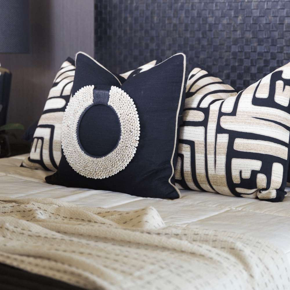 Bandhini Design House Lounge Cushion Black Shell Ring Black & Natural Lounge Cushion 55 x 55cm