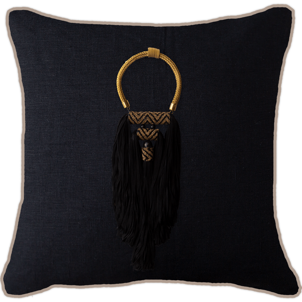 Bandhini Design House Lounge Cushion Black Tassel Spanish Black & Natural Lounge Cushion 55 x 55cm